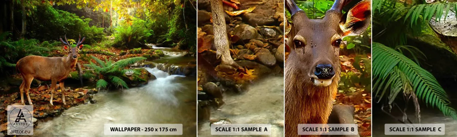 Mostră de Tapet Standard Eco - Bun venit în lumea mea - Peisaj, Animale, Cerb - 100x30 cm