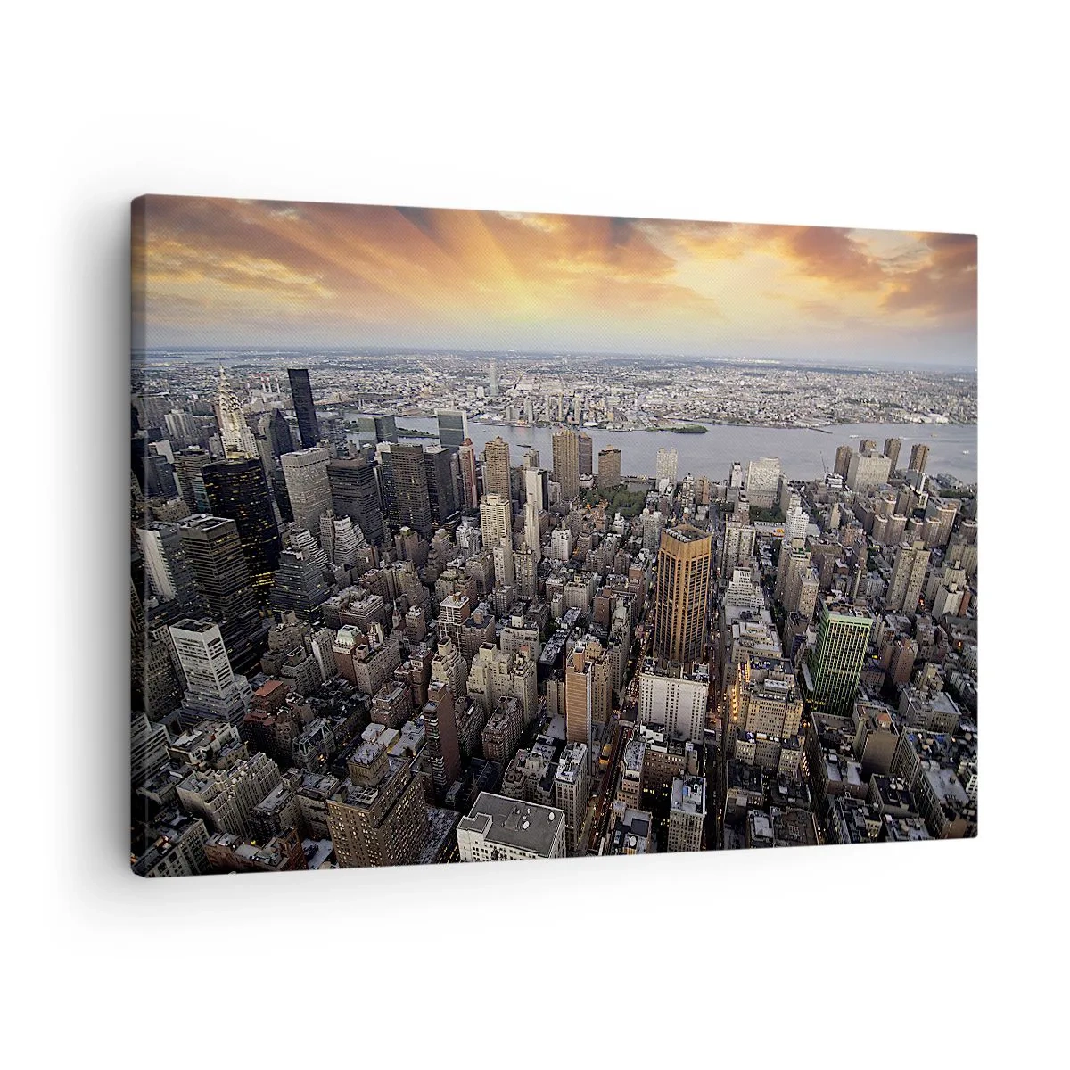 Tablou pe pânză Canvas - Vedere a metropolei cu soarele la apus - 70x50cm - Inima care bate în timpul nostru - Decorațiune modernă pentru perete pentru living și dormitor ARTTOR