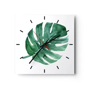 Ceas de perete - Ceas pe sticlă - Conceptul verde - 40x40 cm