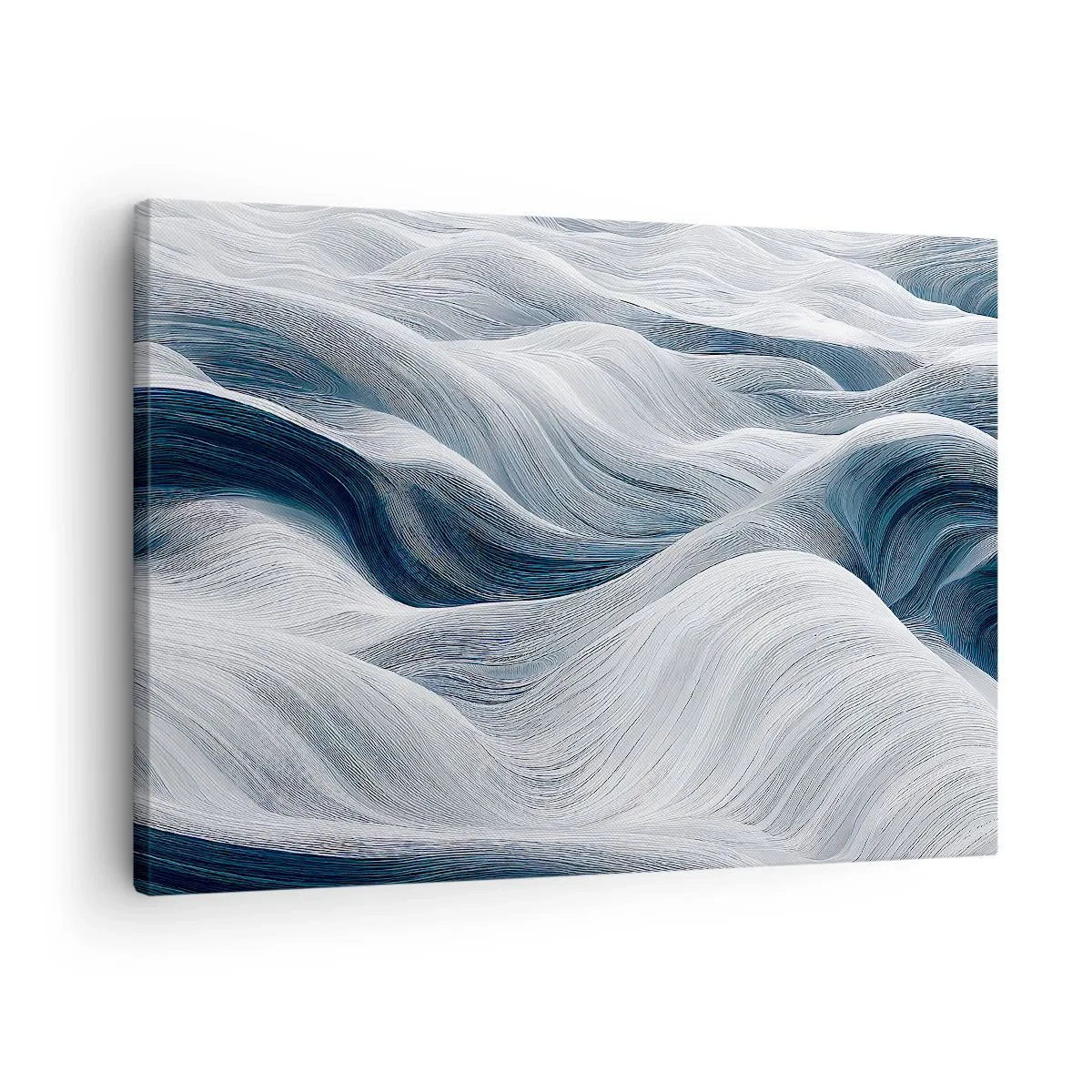 Tablou pe pânză Canvas - Linii ondulate în nuanțe de albastru și alb - 70x50cm - Valuri albastre și albe - Decorațiune modernă pentru perete pentru living și dormitor ARTTOR