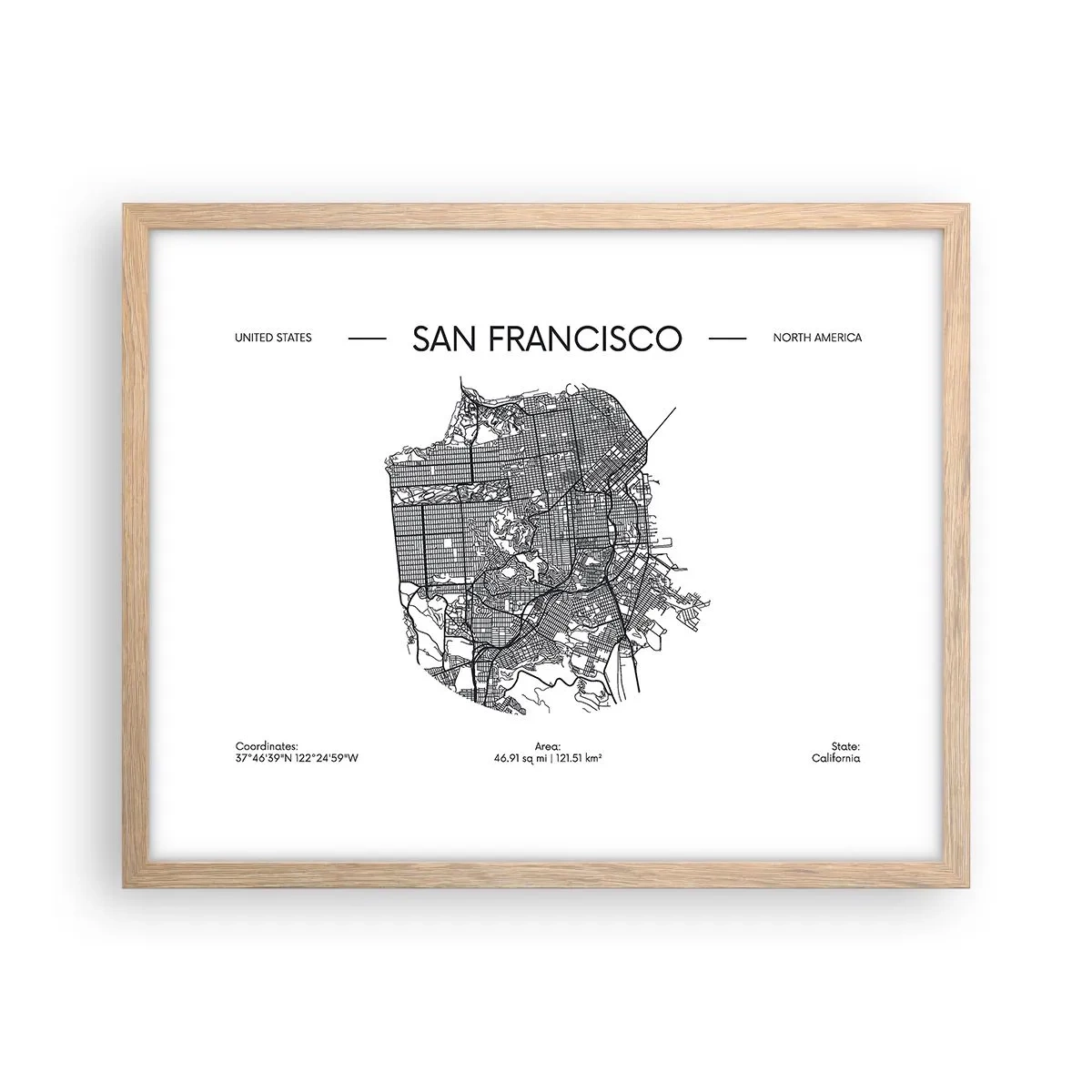 Poster în ramă de stejar deschis - Anatomia San Francisco - 50x40 cm
