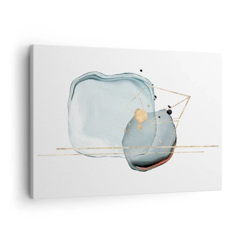 Tablou pe pânză Canvas - Forme abstracte în nuanțe de albastru și auriu pe fundal alb - 70x50cm - Studiul picăturii - Decorațiune modernă pentru perete pentru living și dormitor ARTTOR