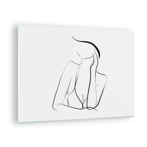 Tablou pe sticlă - O linie simplă care arată conturul corpului în nuanțe de alb și negru - 70x50cm - Pe valul unui vis - Decorațiune modernă pentru perete pentru living și dormitor ARTTOR