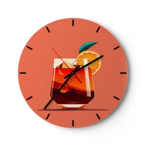 Ceas de perete - Ceas pe sticlă - Un pahar de băutură de vară cu o felie de portocală și gheață - 30x30cm - Răcoare de vară - Decorațiune modernă pentru perete pentru living, bucătărie și dormitor ARTTOR