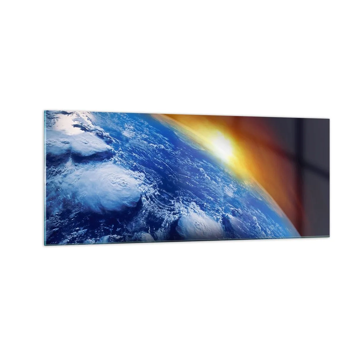 Tablou pe sticlă - Răsărit de soare deasupra planetei albastre - 100x40 cm