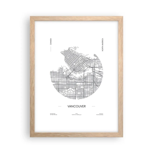 Poster în ramă de stejar deschis - Anatomia Vacouverului - 30x40 cm