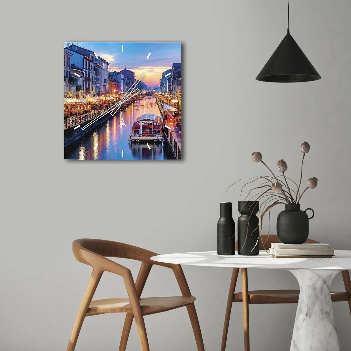 Ceas de perete - Ceas pe sticlă - O seară de lumină și distracție - 30x30 cm