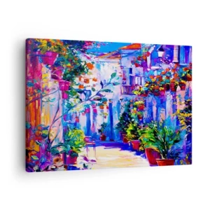 Tablou pe pânză Canvas - O stradă colorată, plină de flori - 70x50cm - Impresie - străduță italiană - Decorațiune modernă pentru perete pentru living și dormitor ARTTOR