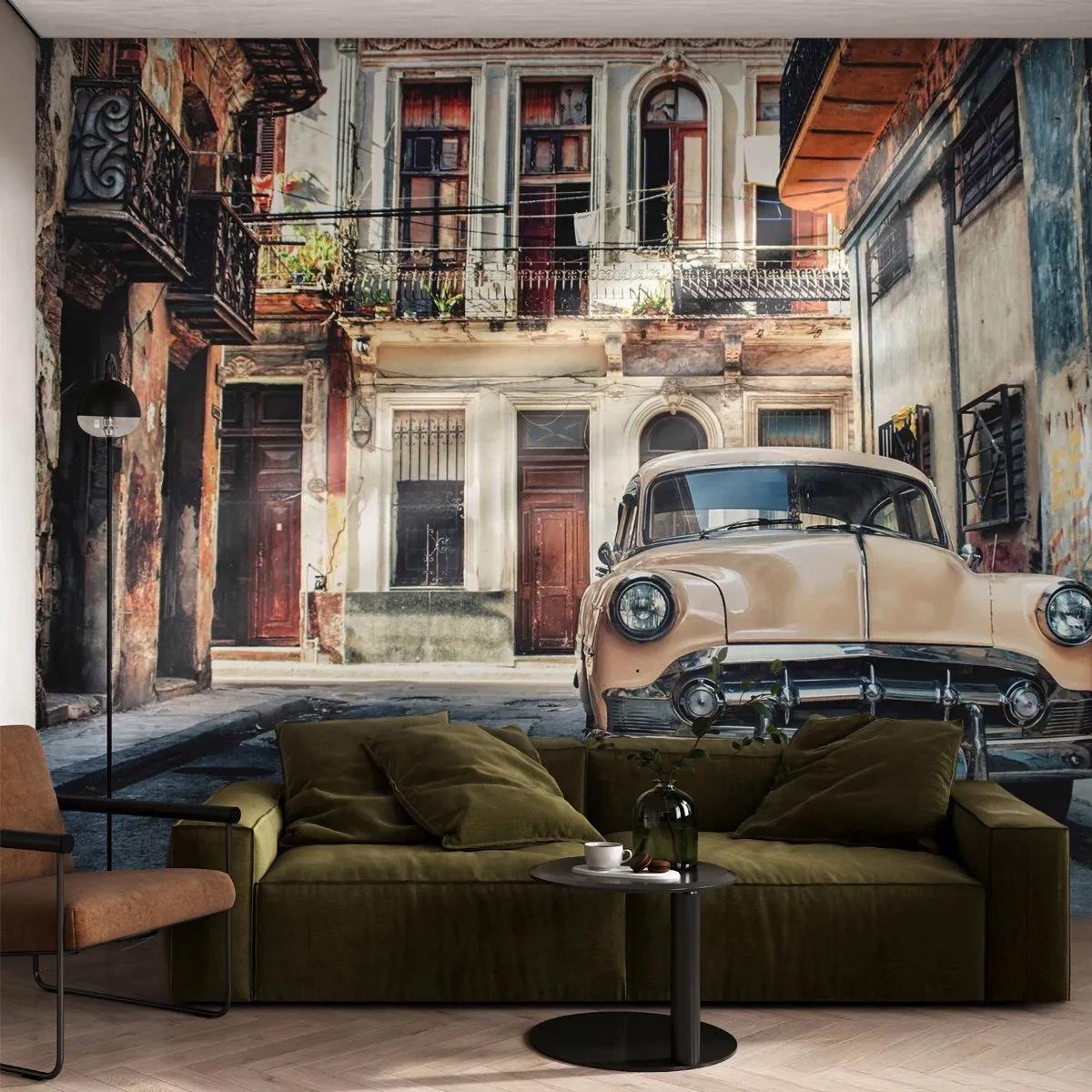 Tapet Premium Canvas - O siestă în Havana - Mașină de epocă, Arhitectură, Oraș - 500x350 cm