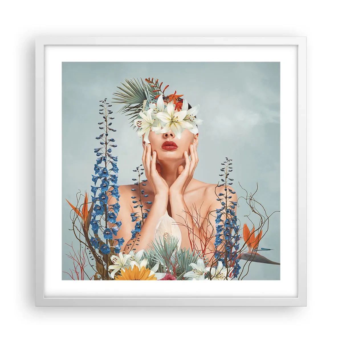 Poster în ramă albă - Femeia floare - 50x50 cm