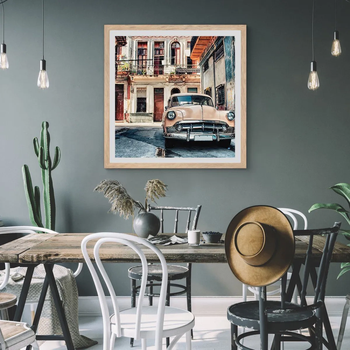 Poster în ramă de stejar deschis - O siestă în Havana - 50x50 cm