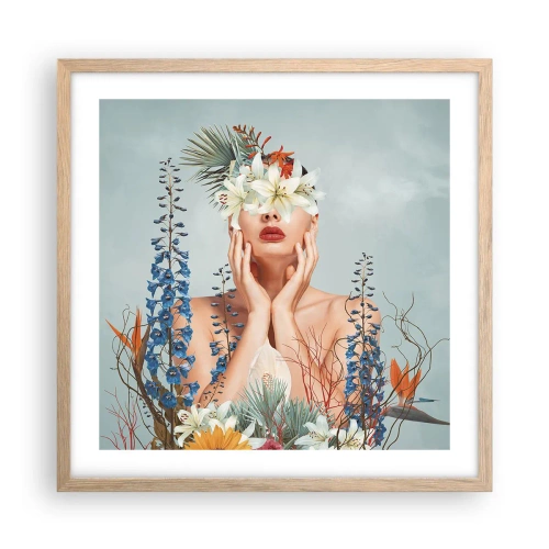 Poster în ramă de stejar deschis - Femeia floare - 50x50 cm