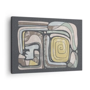 Tablou pe pânză Canvas - Modele precolumbiene în culori pastelate pe un fundal închis - 70x50cm - Abstracție în spirit precolumbian - Decorațiune modernă pentru perete pentru living și dormitor ARTTOR