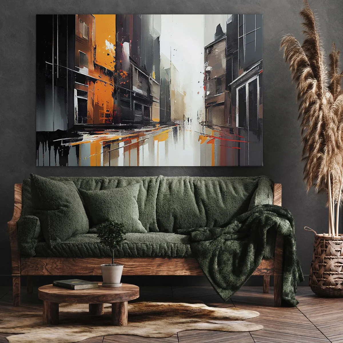Tablou pe pânză Canvas - Vedere abstractă a unei străzi de oraș în ploaie - 70x50cm - O zi ploioasă - Decorațiune modernă pentru perete pentru living și dormitor ARTTOR
