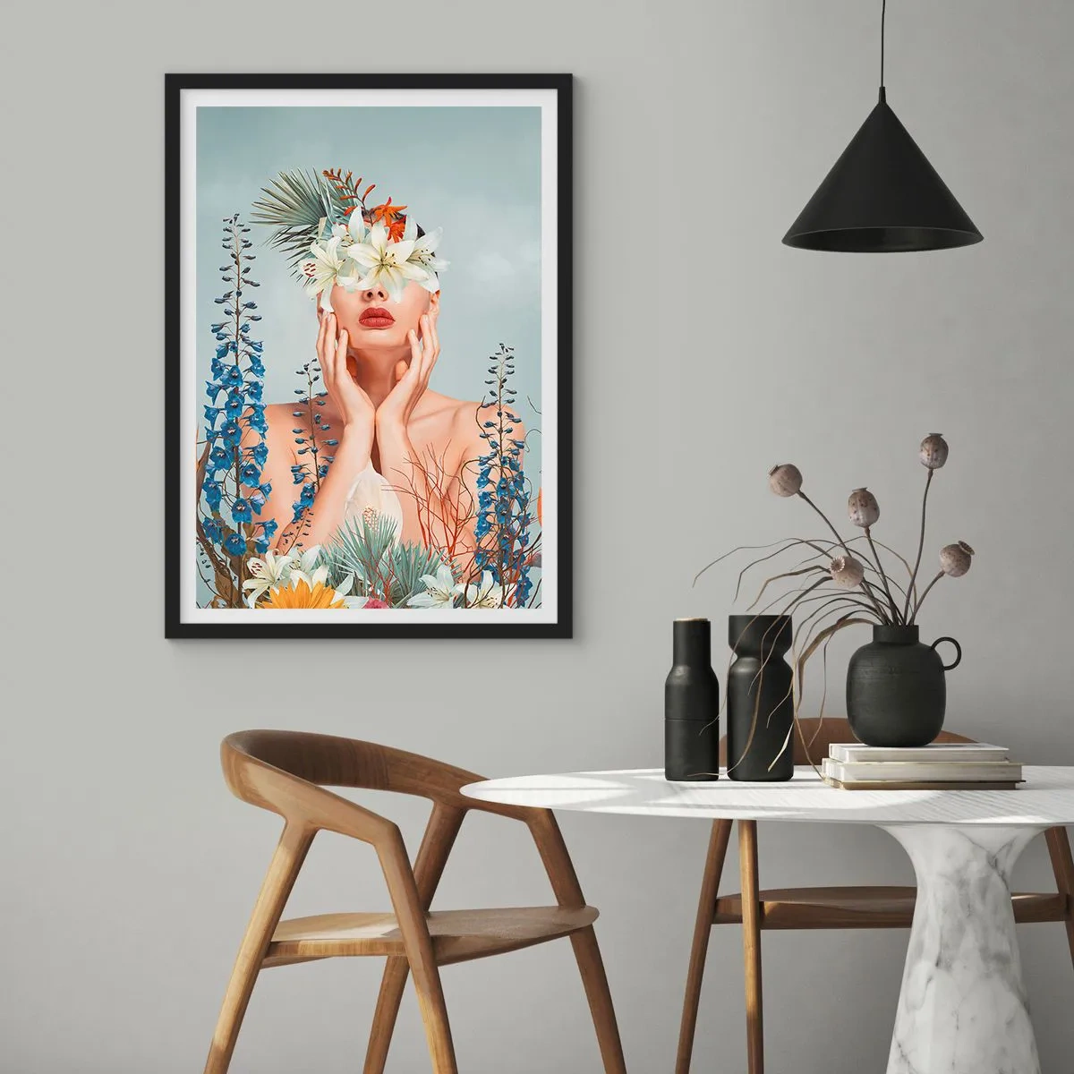 Poster în ramă neagră - Femeia floare - 61x91 cm