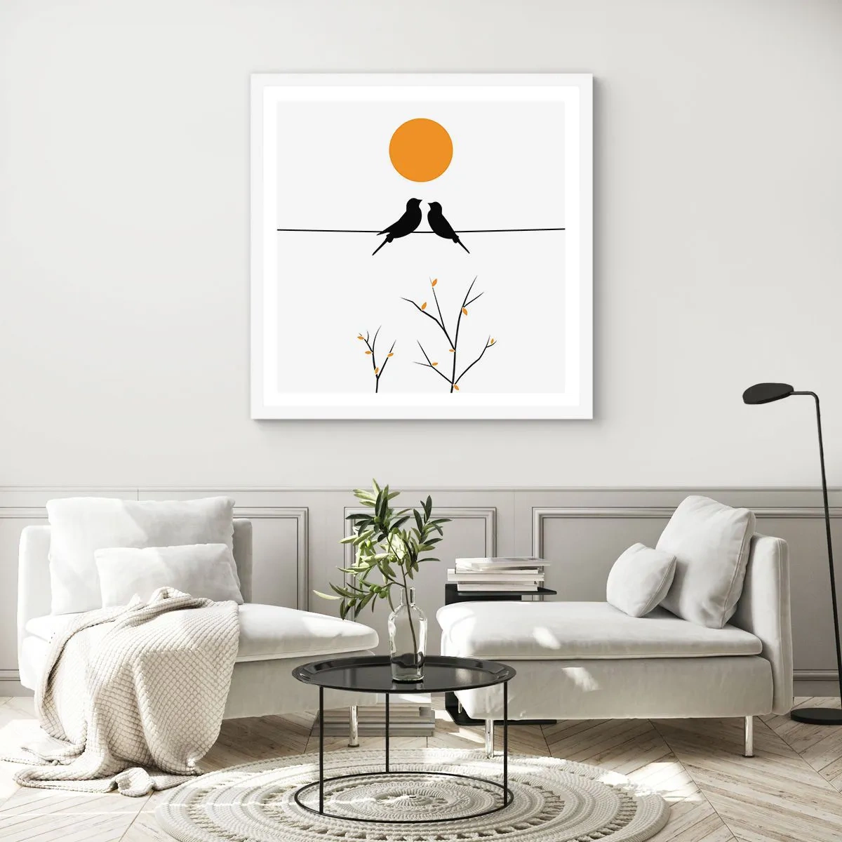 Poster în ramă albă - Seară cu privighetori - 40x40 cm