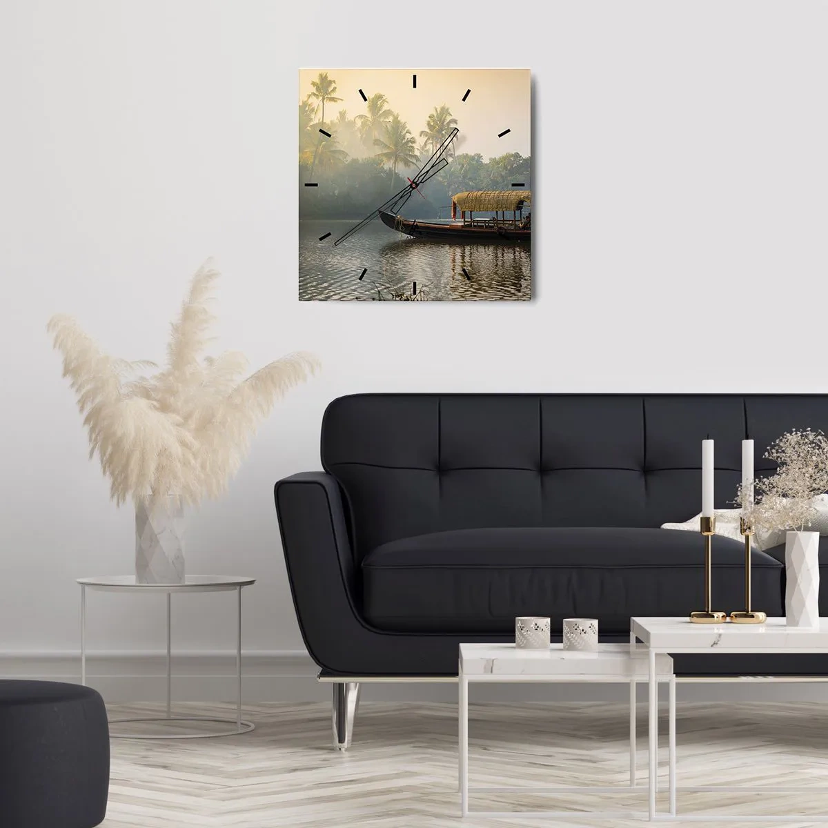 Ceas de perete - Ceas pe sticlă - Casă pe râu - 40x40 cm