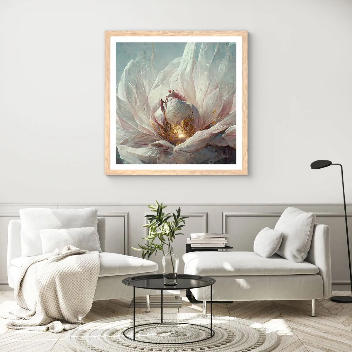 Poster în ramă de stejar deschis - Înflorește o dată la o sută de ani - 50x50 cm