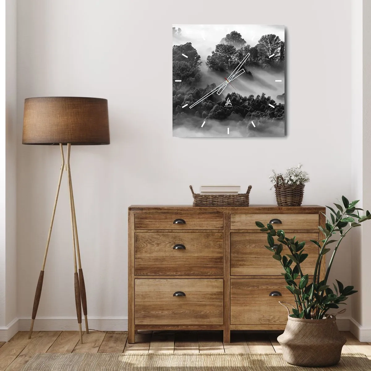 Ceas de perete - Ceas pe sticlă - Trezindu-se din somn - 40x40 cm