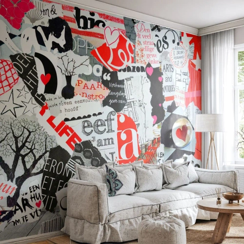 Tapet Autoadeziv Deluxe Sticker - Colaj de hipsteri - Graffiti, mural, Epocă - 250x175 cm