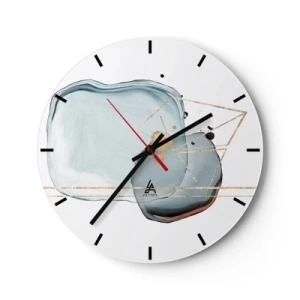 Ceas de perete - Ceas pe sticlă - Compoziție abstractă în nuanțe de albastru și auriu - 30x30cm - Studiul picăturii - Decorațiune modernă pentru perete pentru living, bucătărie și dormitor ARTTOR
