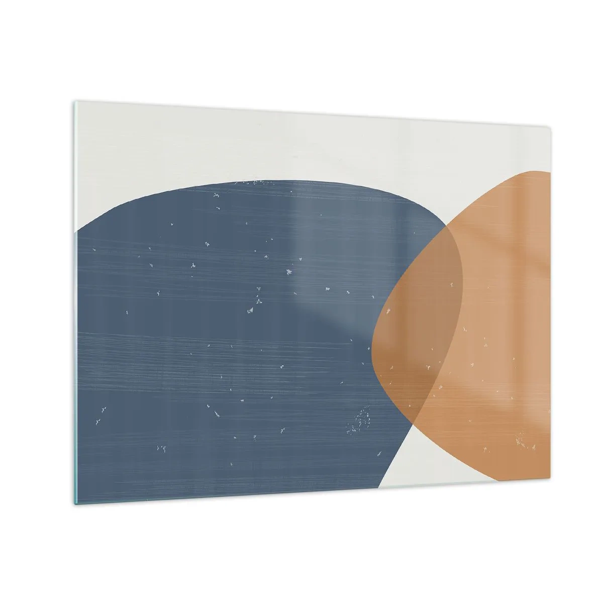 Tablou pe sticlă - Compoziție geometrică cu ovale bleumarin și bej - 70x50cm - Ovale și influențe - Decorațiune modernă pentru perete pentru living și dormitor ARTTOR