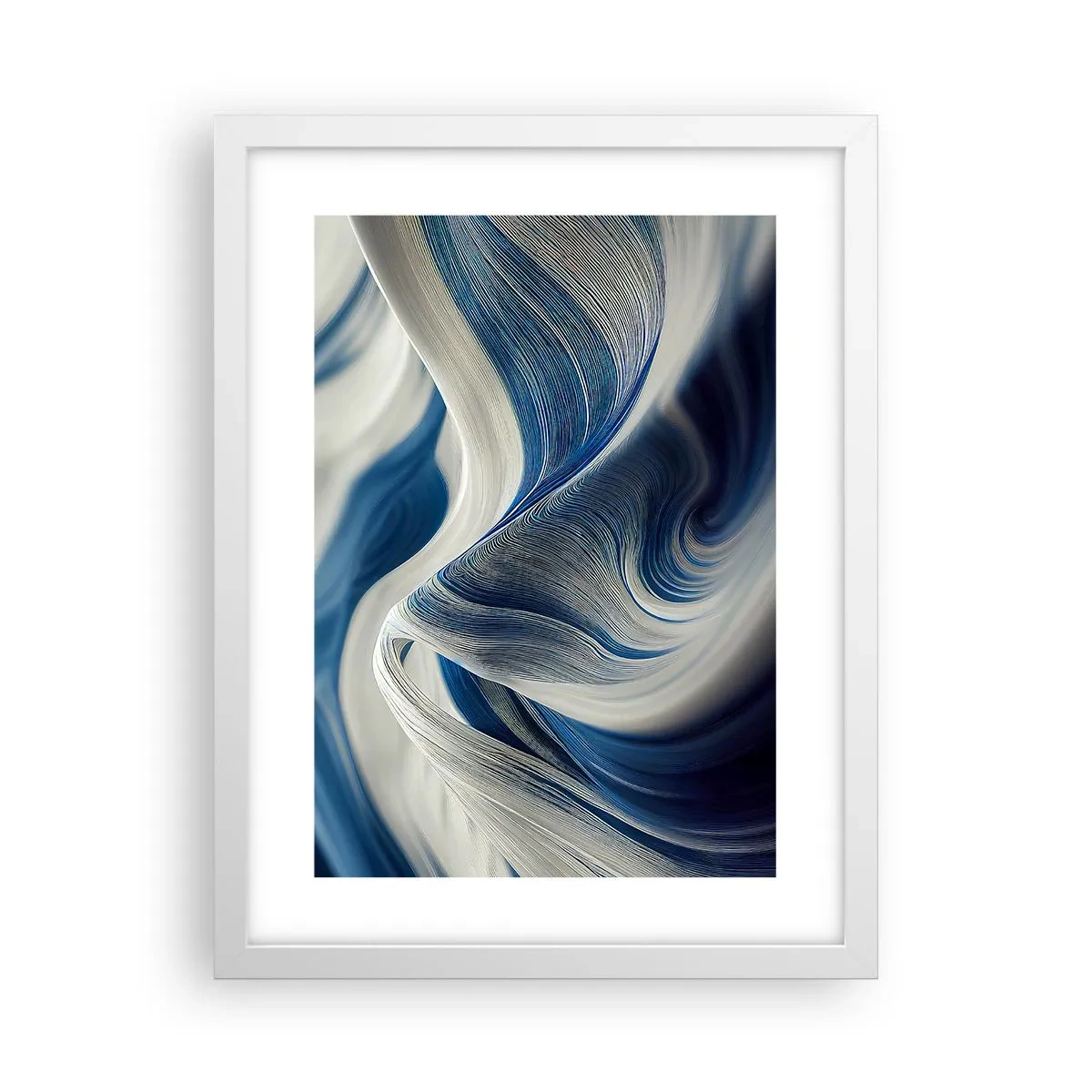 Poster în ramă albă - Fluiditate de albastru și alb - 30x40 cm