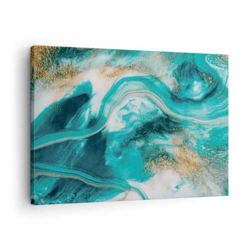 Tablou pe pânză Canvas - Abstracție turcoaz cu accente albe și aurii - 70x50cm - Râul de aur - Decorațiune modernă pentru perete pentru living și dormitor ARTTOR