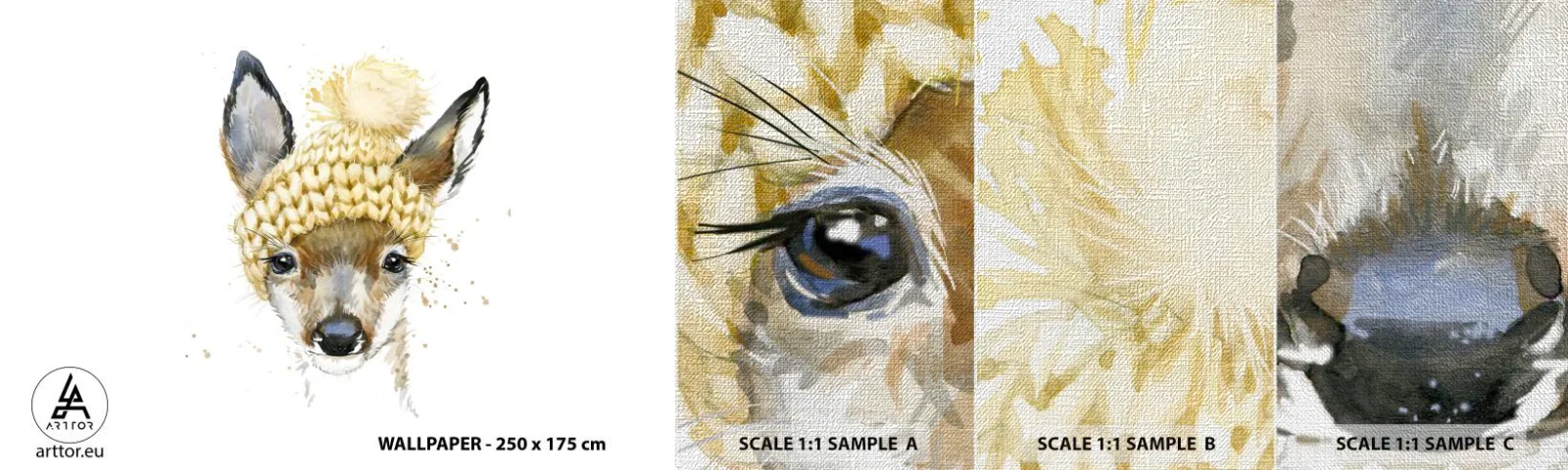 Mostră tapet Premium Canvas - Pentru iarnă într-o pădure înzăpezită - Pentru copii, Icre, Grafică - 100x30 cm