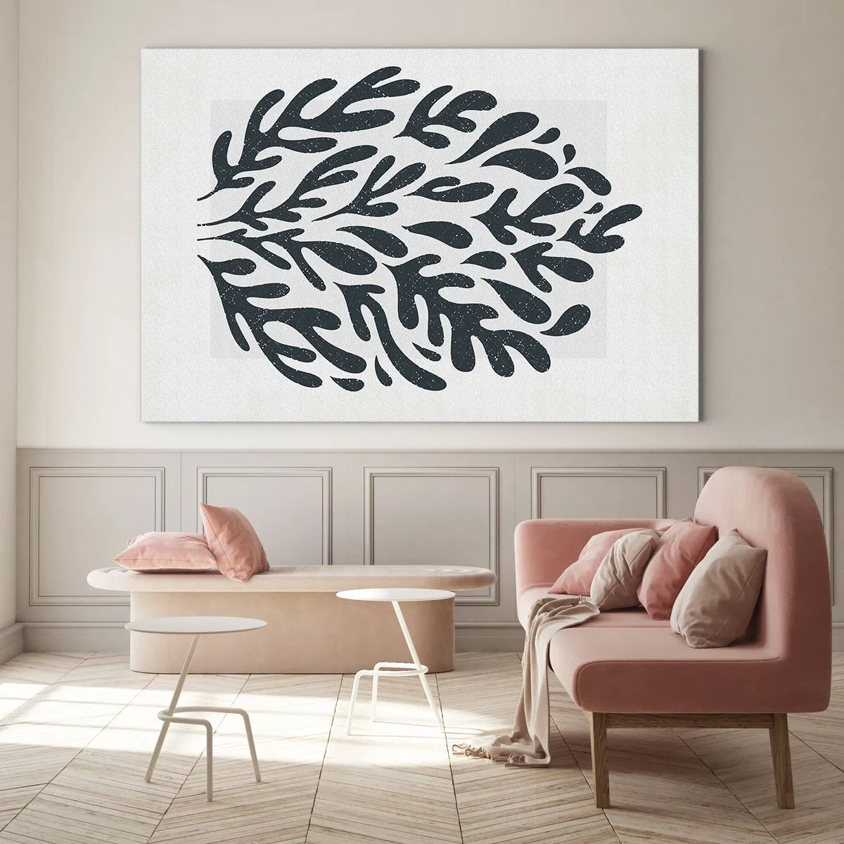 Tablou pe sticlă - Formă organică neagră pe fundal alb - 70x50cm - Formele naturii - Decorațiune modernă pentru perete pentru living și dormitor ARTTOR