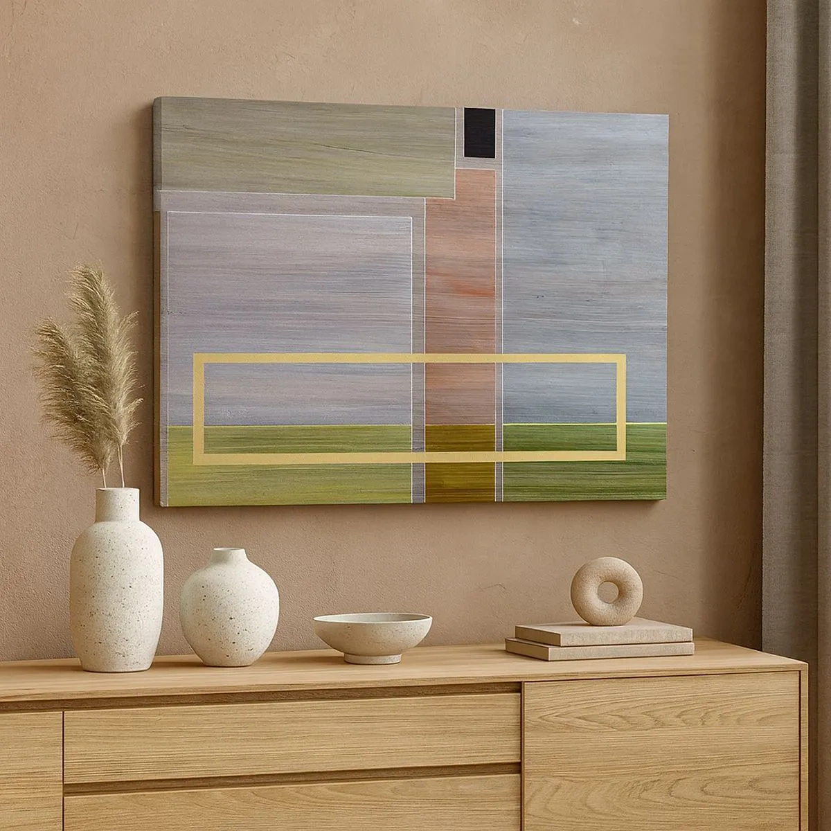 Tablou pe pânză Canvas - Compoziție geometrică în culori pastelate cu dreptunghiuri - 70x50cm - Drept și liniștit - Decorațiune modernă pentru perete pentru living și dormitor ARTTOR