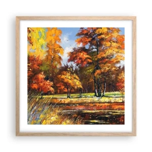 Poster în ramă de stejar deschis - Peisaj în aur și bronz - 50x50 cm