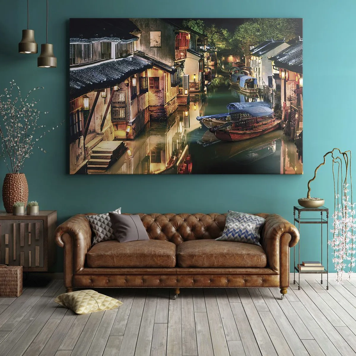 Tablou pe pânză - O seară pe o stradă chinezească - 100x70 cm