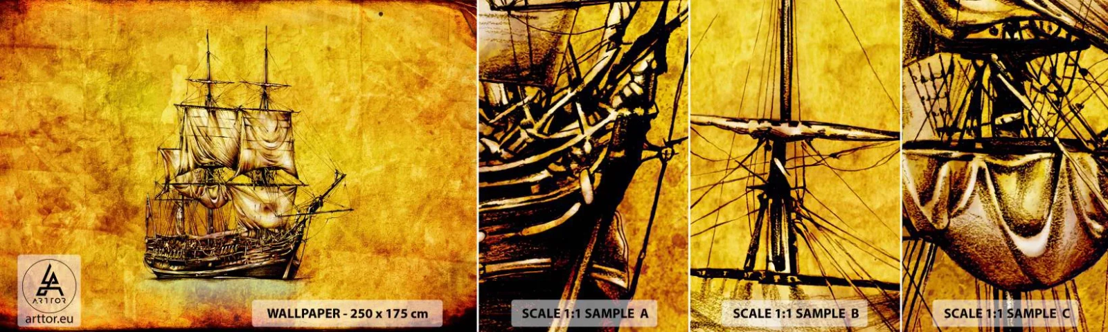 Mostră de Tapet Standard Eco - Ne îndreptăm spre Tortuga! - Nautic, Nava maritimă, Barca de navigat - 100x30 cm