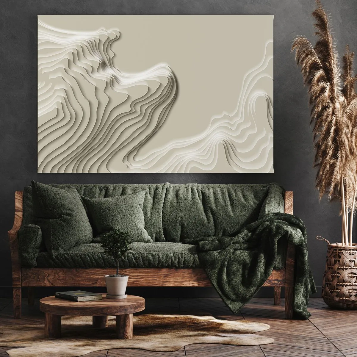 Tablou pe pânză Canvas - Un model abstract în nuanțe de bej cu efect liniar. - 70x50cm - Topografia artei - Decorațiune modernă pentru perete pentru living și dormitor ARTTOR
