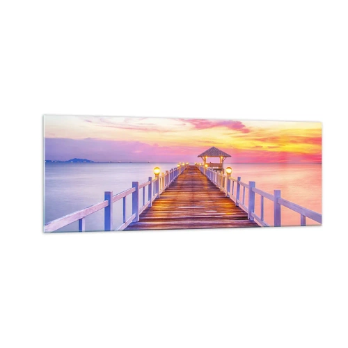 Tablou pe sticlă - Tăcerea serii în liliac-auriu - 140x50 cm