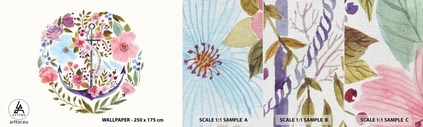 Mostră tapet Premium Canvas - Somnul bun al marinarului - Ancoră, Boho, Litoral - 100x30 cm