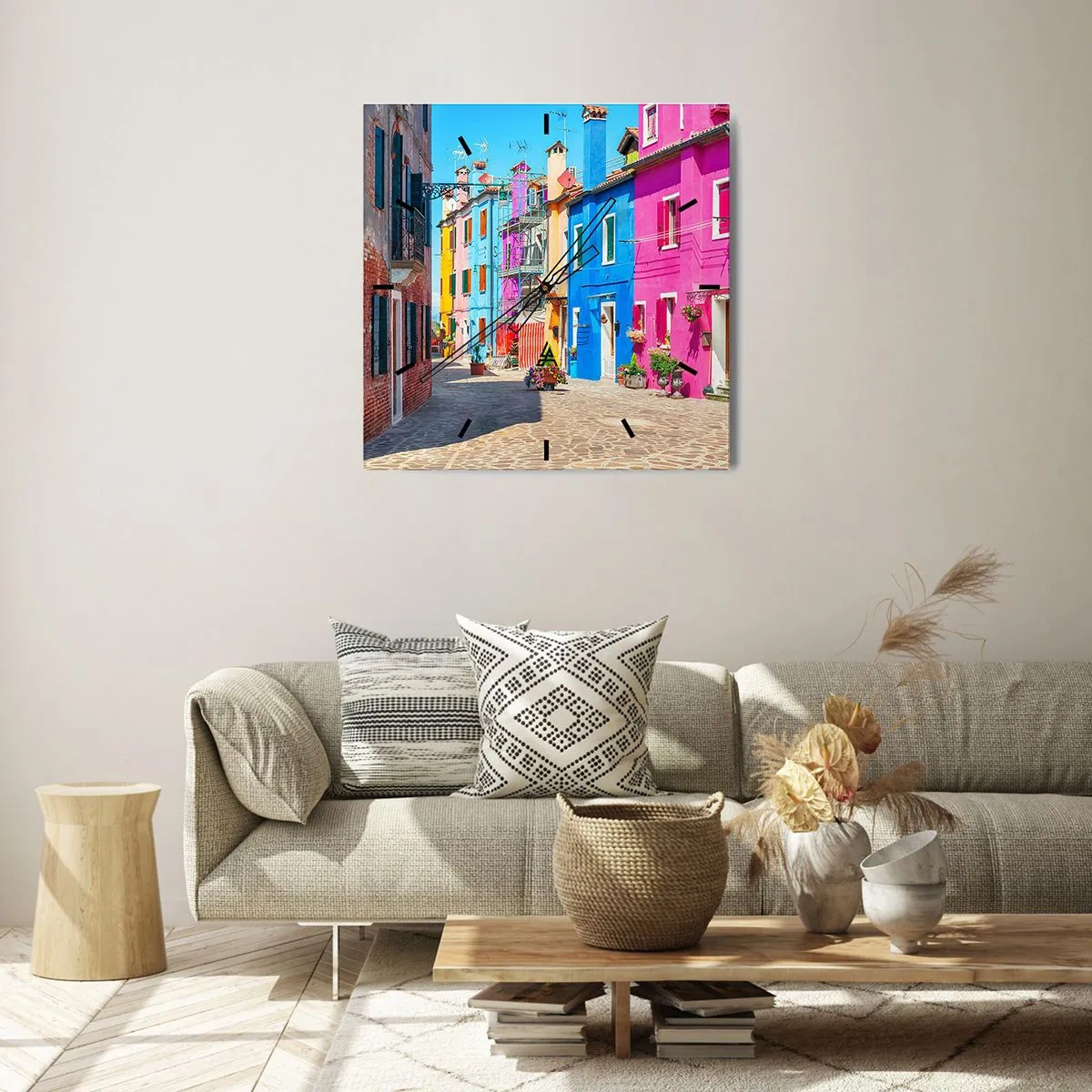 Ceas de perete - Ceas pe sticlă - Orașul "Sub papagali" - 30x30 cm