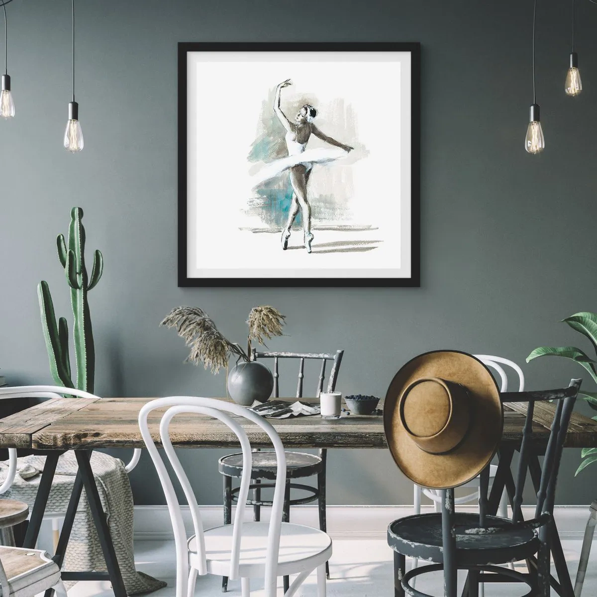 Poster în ramă neagră - Fermecată într-o lebădă - 60x60 cm