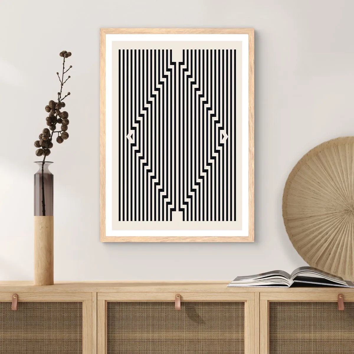 Poster în ramă de stejar deschis - Iluzie geometrică - 50x70 cm