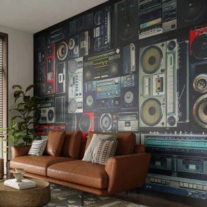 Tapet Premium Canvas - Nostalgie pentru anii `80. - Casetofon, Amplificator muzical, Echipament muzical de epocă - 150x105 cm