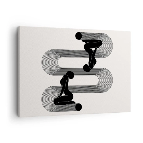 Tablou pe pânză Canvas - Siluete negre cu linii geometrice pe un fundal deschis - 70x50cm - Simetrie senzuală - Decorațiune modernă pentru perete pentru living și dormitor ARTTOR