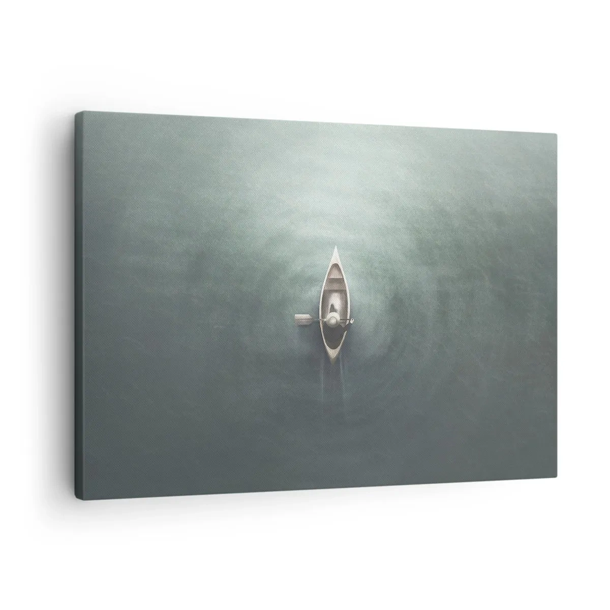 Tablou pe pânză Canvas - O barcă singuratică pe ape calme într-un decor minimalist - 70x50cm - Peste lacul luminat de lună - Decorațiune modernă pentru perete pentru living și dormitor ARTTOR