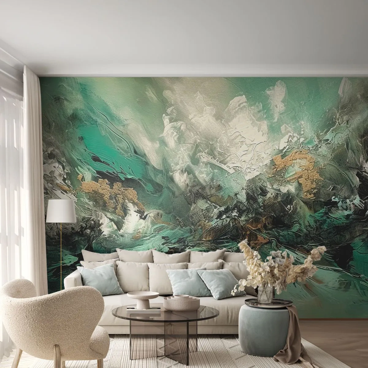 Tapet Premium Canvas - Fierbere negru-smarald - Abstracția, Bucată, A picta - 350x256 cm