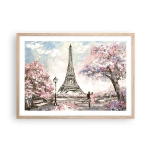Poster în ramă de stejar deschis - Plimbare în aprilie la Paris - 70x50 cm