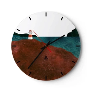 Ceas de perete - Ceas pe sticlă - Un far pe un deal lângă o coastă liniștită - 30x30cm - Privind marea - Decorațiune modernă pentru perete pentru living, bucătărie și dormitor ARTTOR