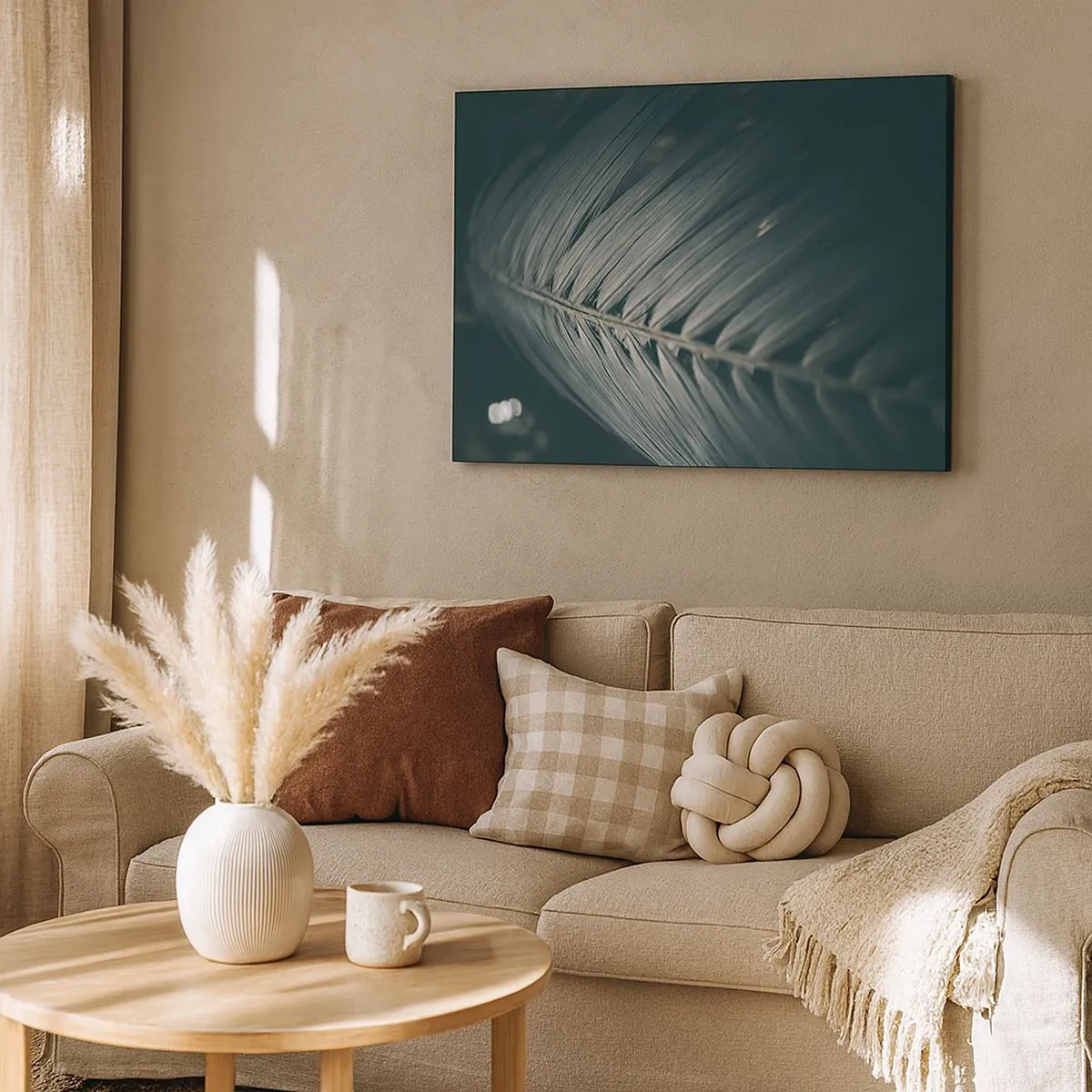 Tablou pe pânză Canvas - Prim-plan al unui detaliu de frunză de palmier în tonuri închise - 70x50cm - Precizia naturii - Decorațiune modernă pentru perete pentru living și dormitor ARTTOR