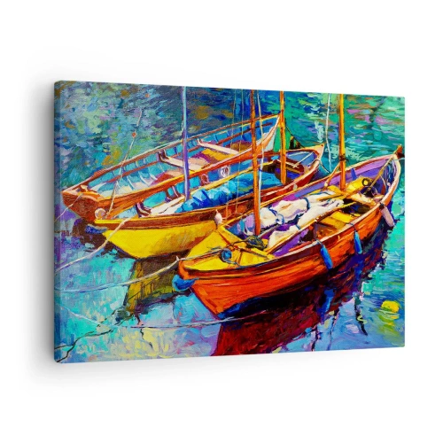 Tablou pe pânză Canvas - Bărci colorate pe ape calme - 70x50cm - Pe o apă plină de culoare - Decorațiune modernă pentru perete pentru living și dormitor ARTTOR