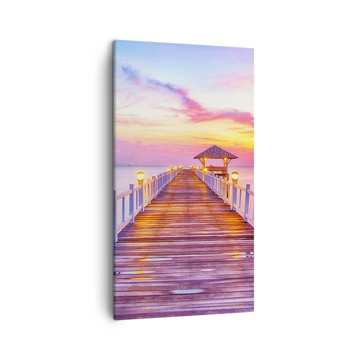 Tablou pe pânză - Tăcerea serii în liliac-auriu - 45x80 cm