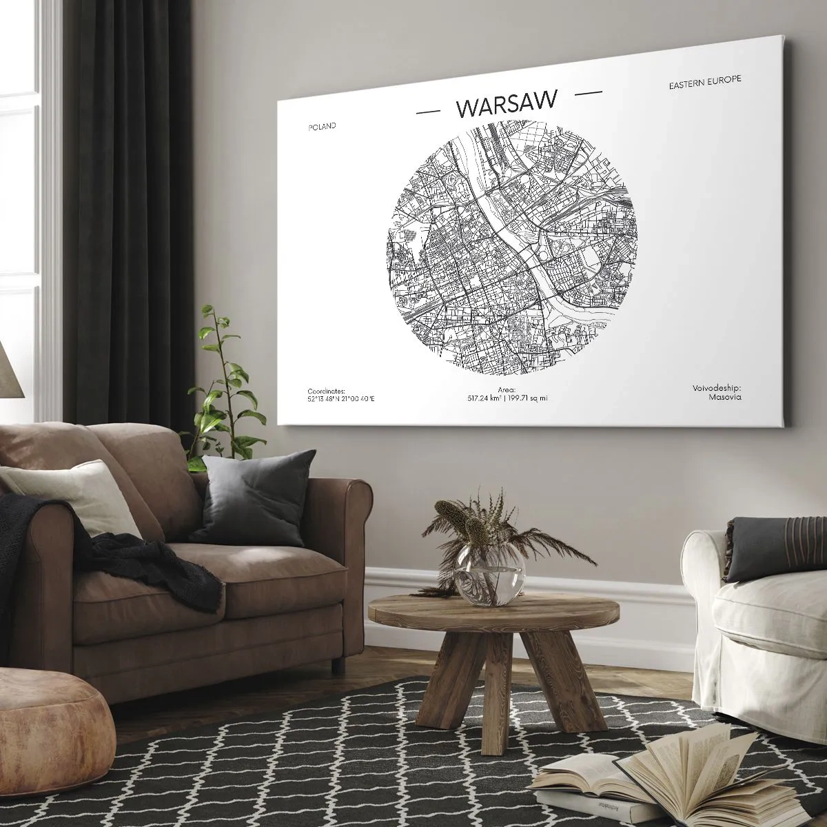 Tablou pe pânză Canvas - O hartă a Varșoviei într-un stil minimalist - 70x50cm - Anatomia Varșoviei - Decorațiune modernă pentru perete pentru living și dormitor ARTTOR